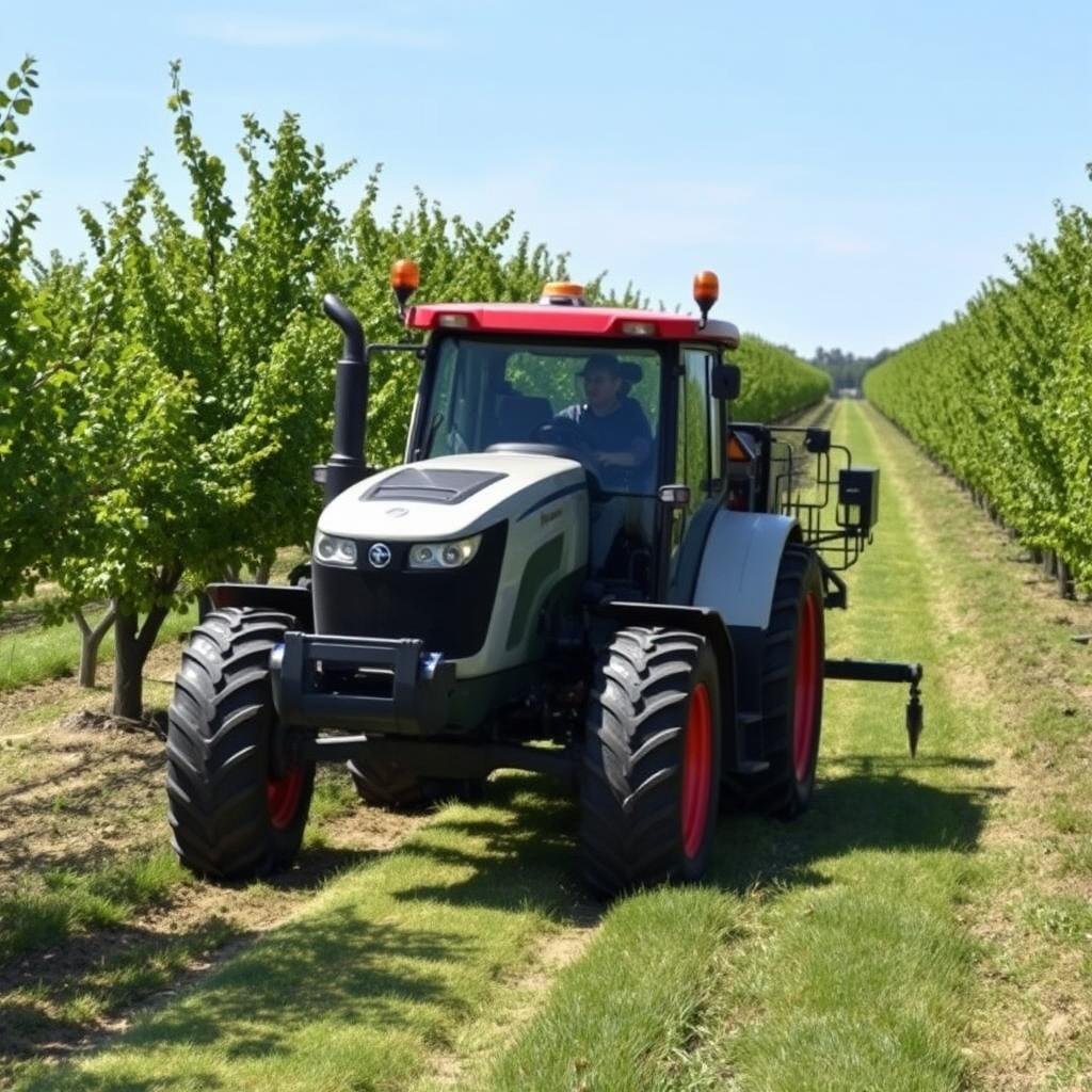 Semi-autonomous orchard tractor performing spraying operations without an operator